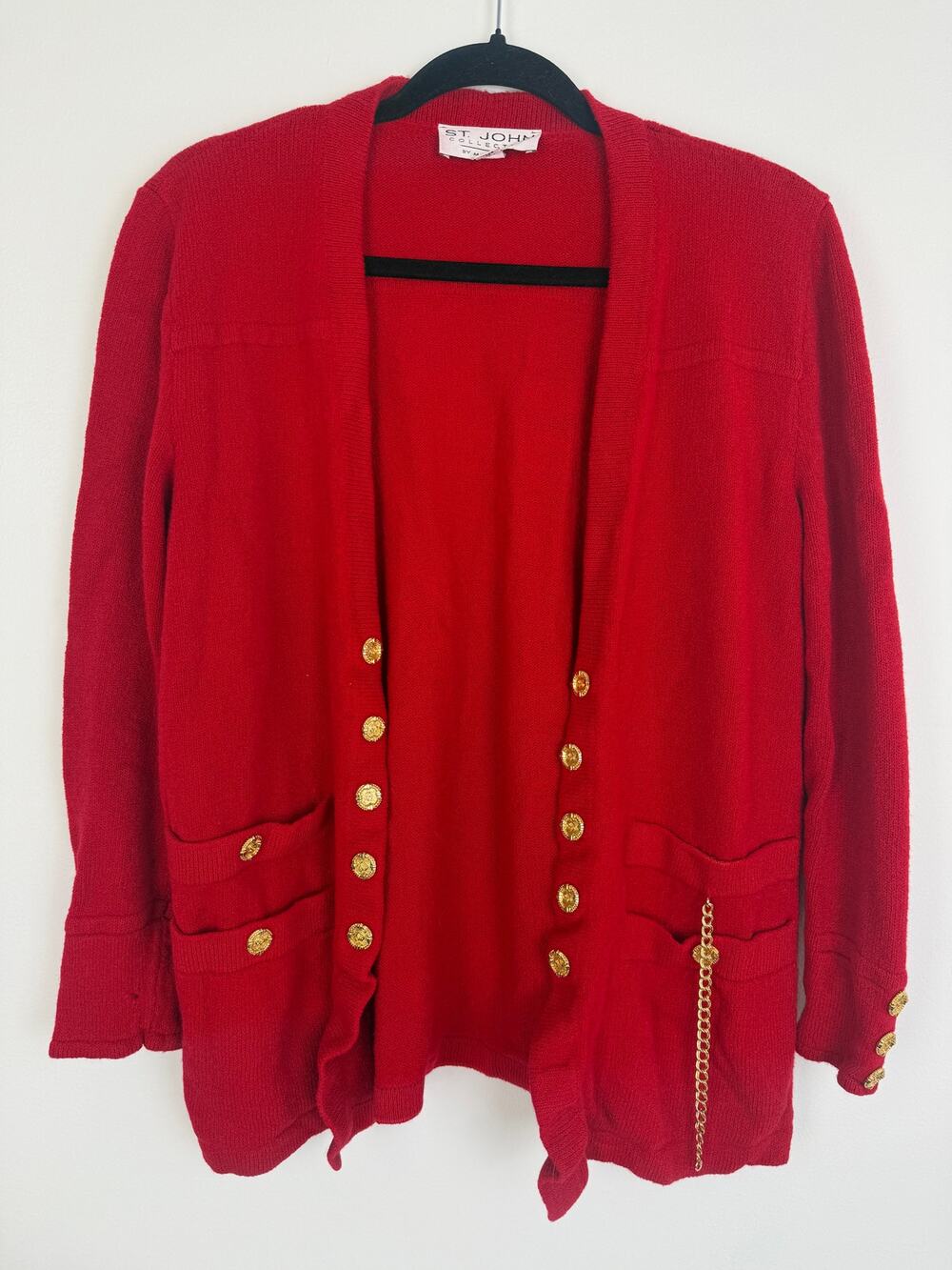 Vintage St. John Womens Collection Knit Button Red Cardigan Sweater Medium READ